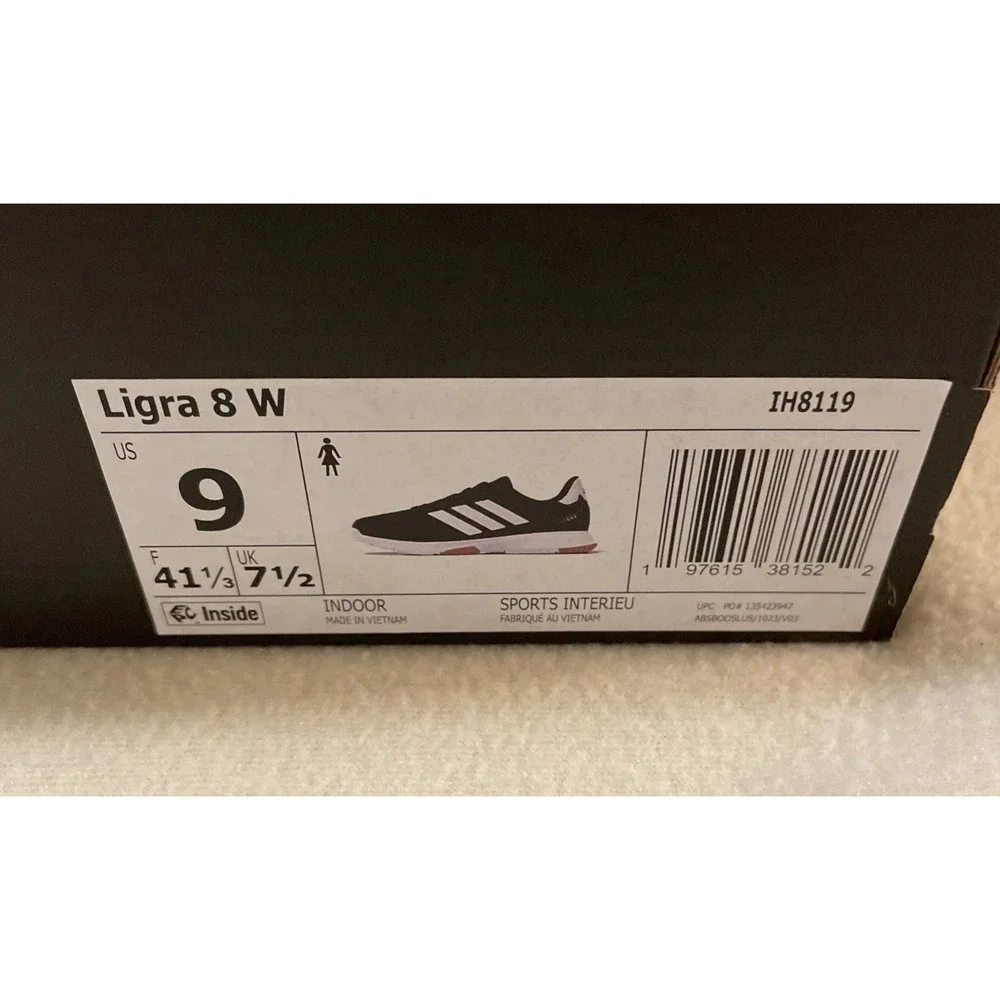 Adidas Ligra Indoor Sports Shoes Womens Black White Size 9 IH8119 New With Tags